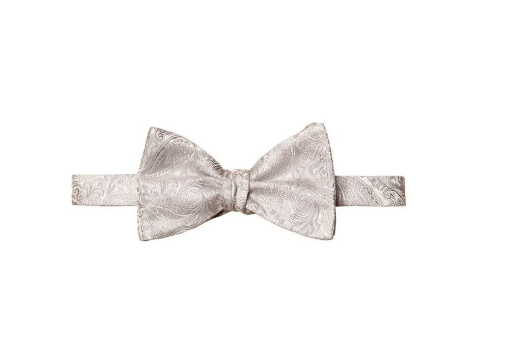 $140 NWT Eton Paisley Self Tied 100% Silk Paisley Gray Wedding Bowtie One Size